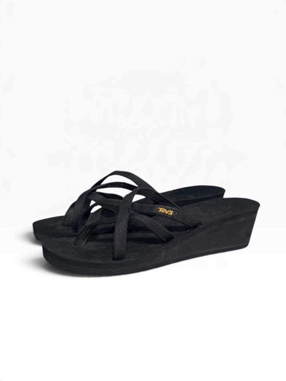 Teva Olowahu Wedge Sandals 8 Black Nylon Comfy Waterproof Beach Outdoor